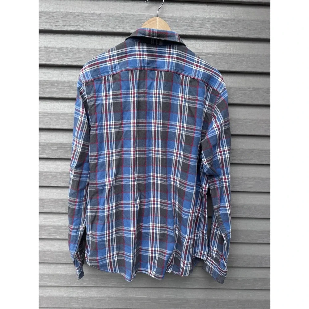 VTG 90s Polo Ralph Lauren Shipyard Supply Flannel Blue Shirt Large Loop Collar
